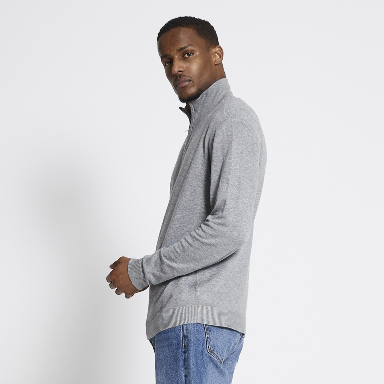 Half-zip knit sweater "Thin" Grey Melange